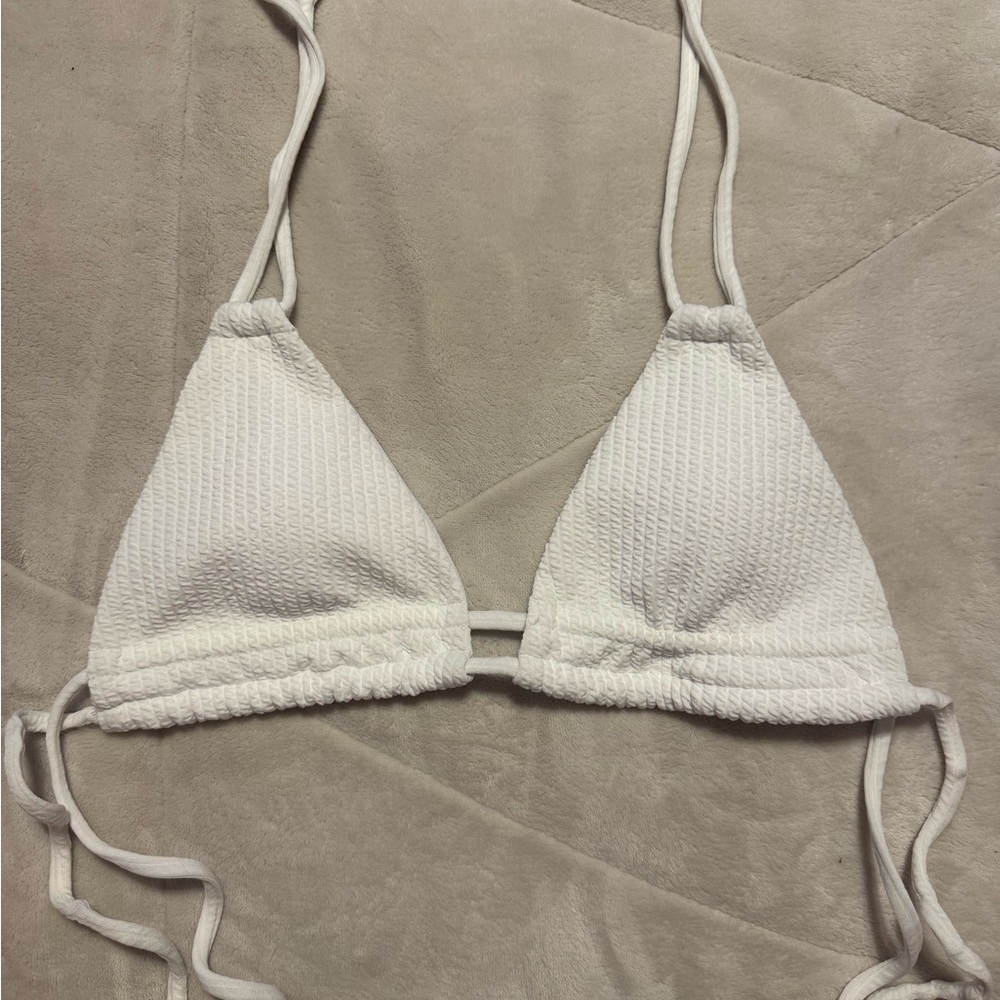 White Textured Triangle Bikini Top